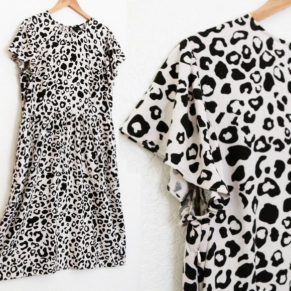 Who What Wear Linen Blend Leopard Animal Flutter Sleeves Tiered Midi Dress XXL - Picture 13 of 16